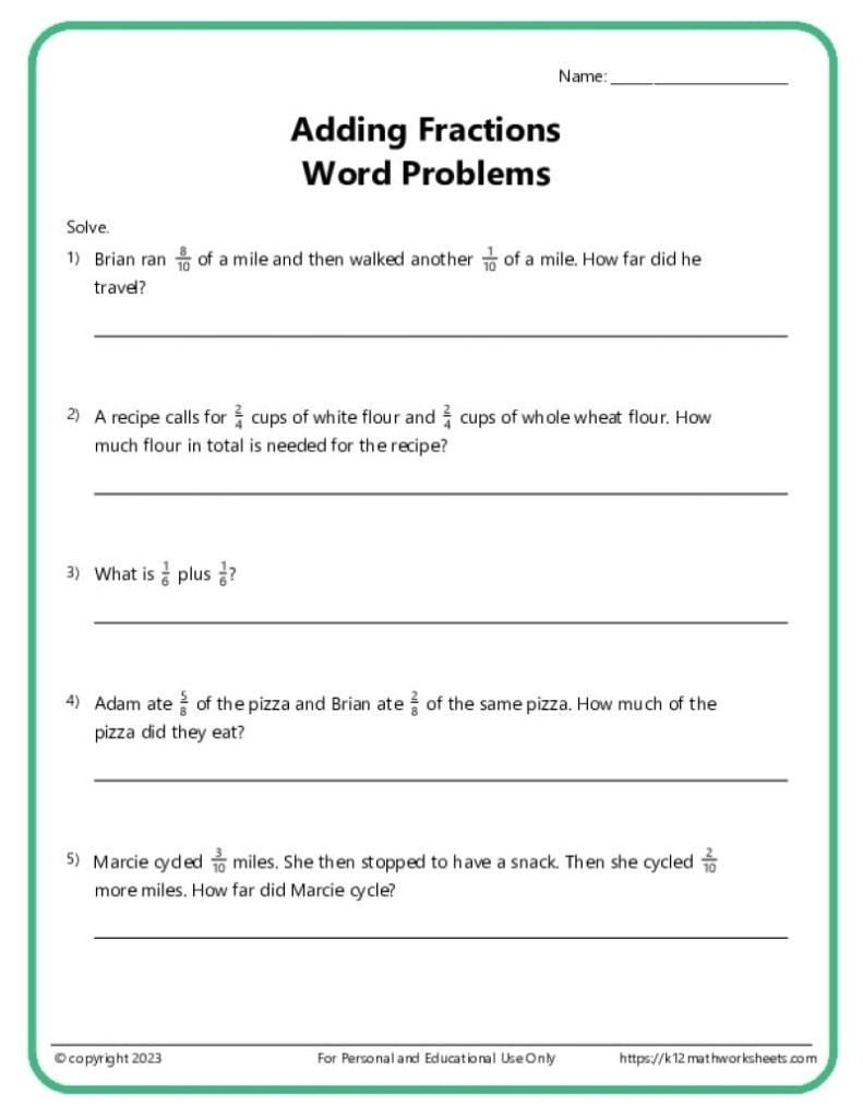 Fraction Word Problems Worksheets K12 Math Worksheets
