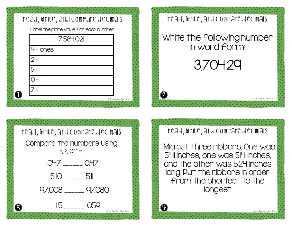 FREE 5th Grade Read Write And Compare Decimals Task Cards The Teacher Next Door