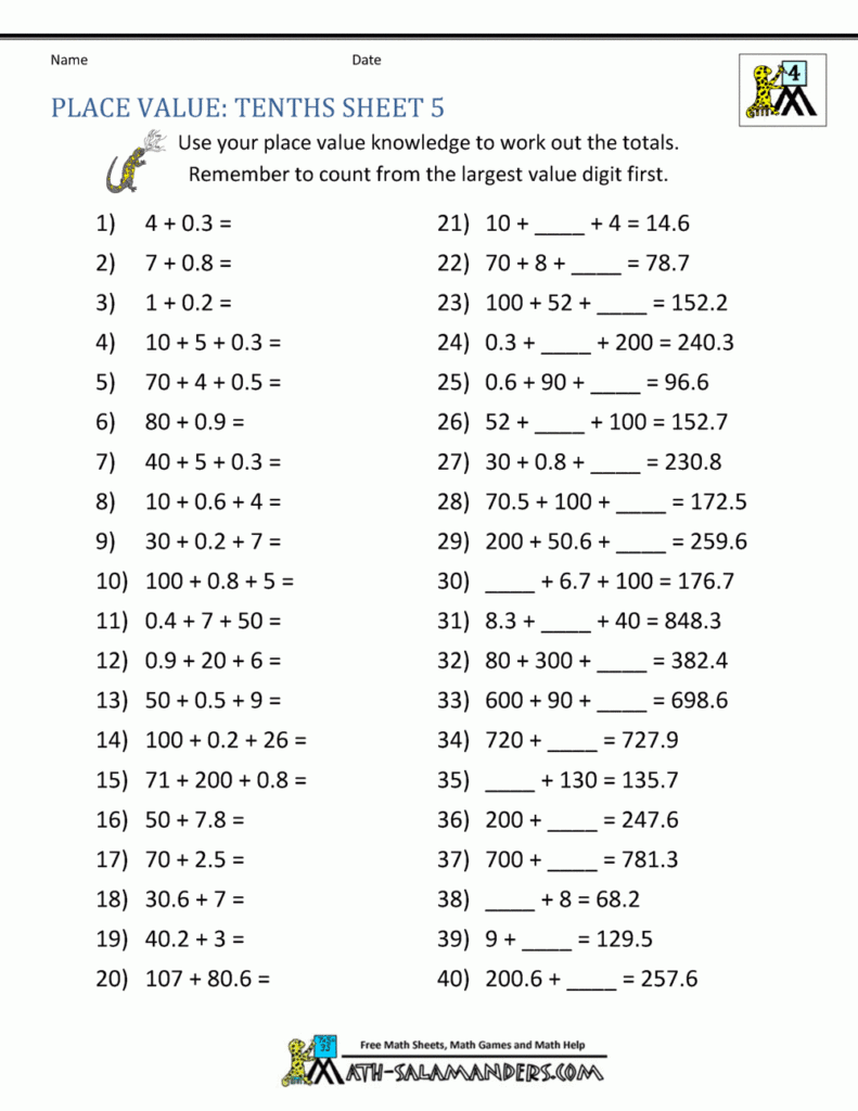 Free online math worksheets place value tenths 5 gif 1 000 1 294 Pixels
