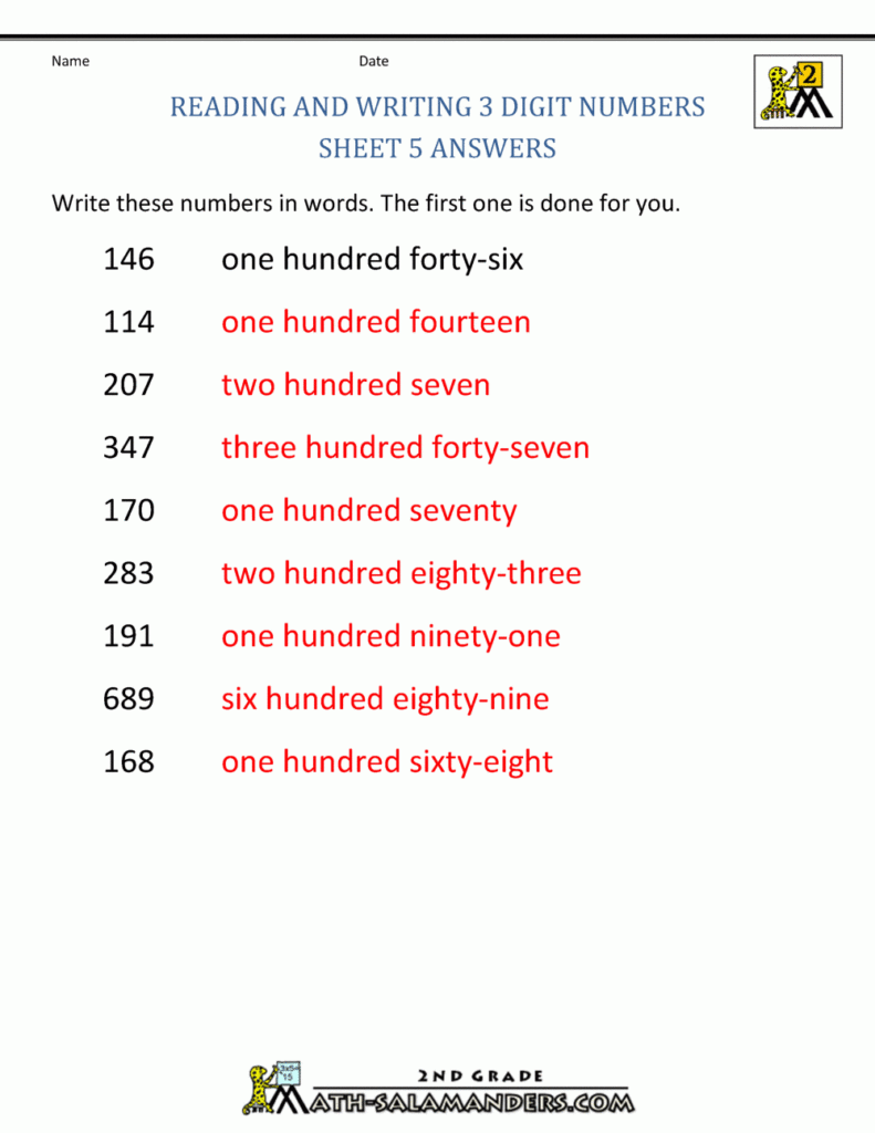 Free Place Value Worksheets Reading And Writing 3 Digit Numbers