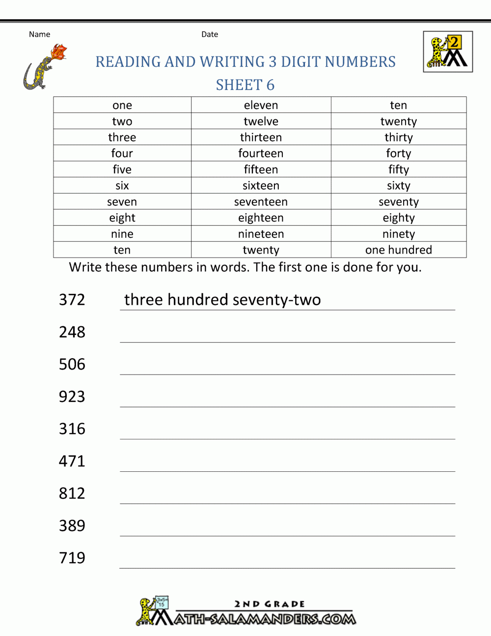 Free Place Value Worksheets Reading And Writing 3 Digit Numbers