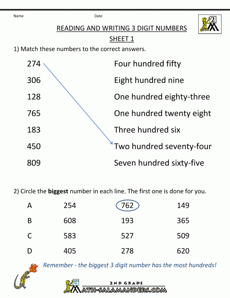 Free Place Value Worksheets Reading And Writing 3 Digit Numbers
