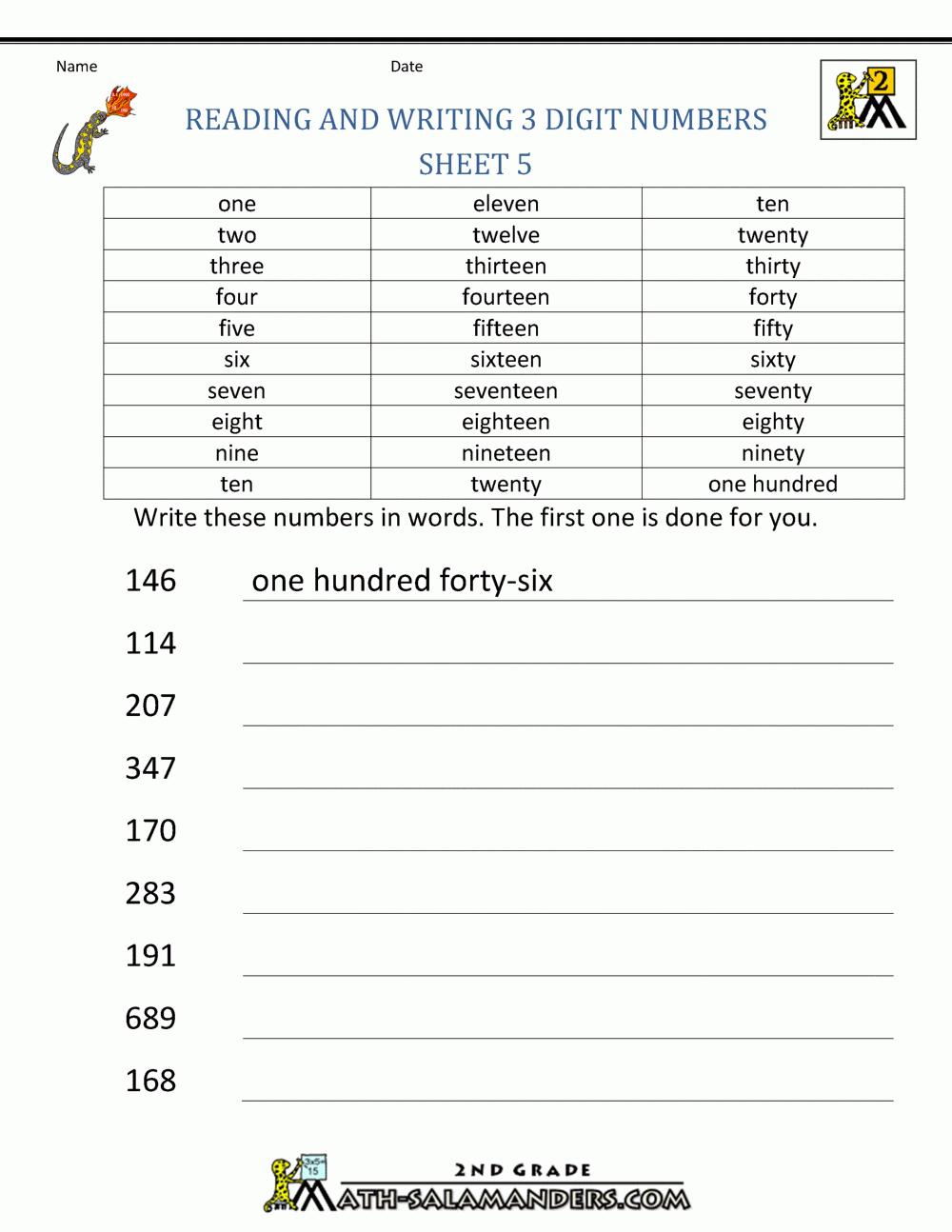Free Place Value Worksheets Reading And Writing 3 Digit Numbers