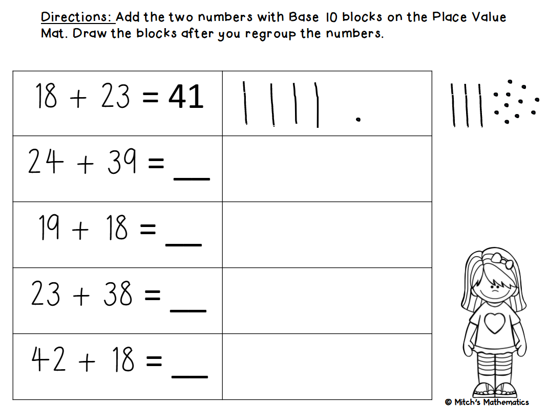 FREEBIE Place Value Adding W Regrouping 2 Digits Tens And Ones Base Ten Bl Made By Teachers