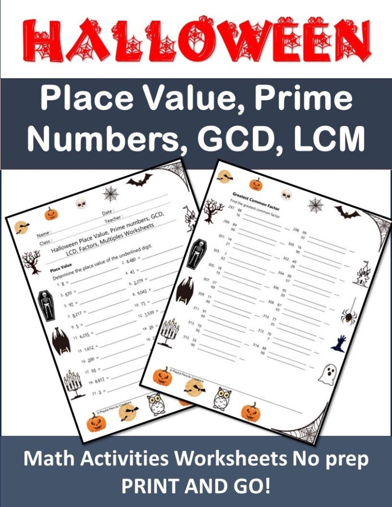 Halloween Math Worksheet Place Value Prime Numbers GCD LCM Etsy