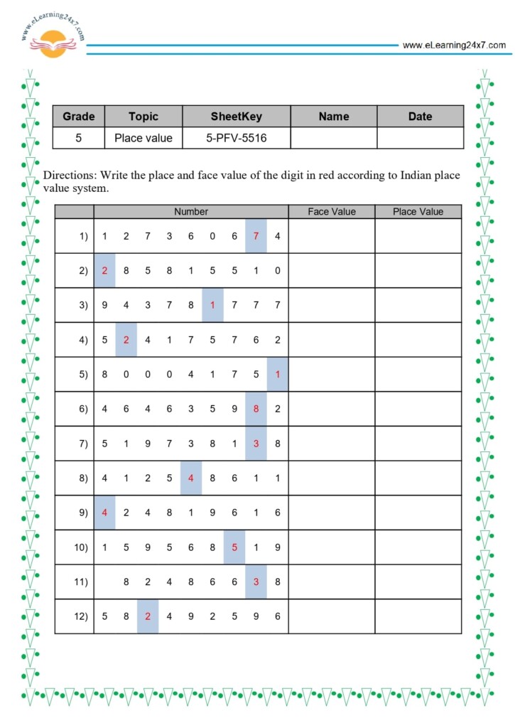 Identify Place And Face Value IND Of Numbers Https eLearning24x7