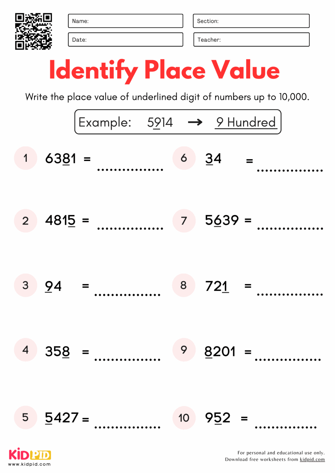 3Rd Grade Kids Maths Place Value Worksheets - PlaceValueWorksheet.com