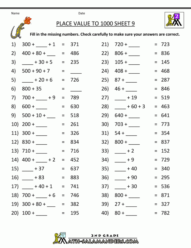 Math Place Value Worksheets To Hundreds