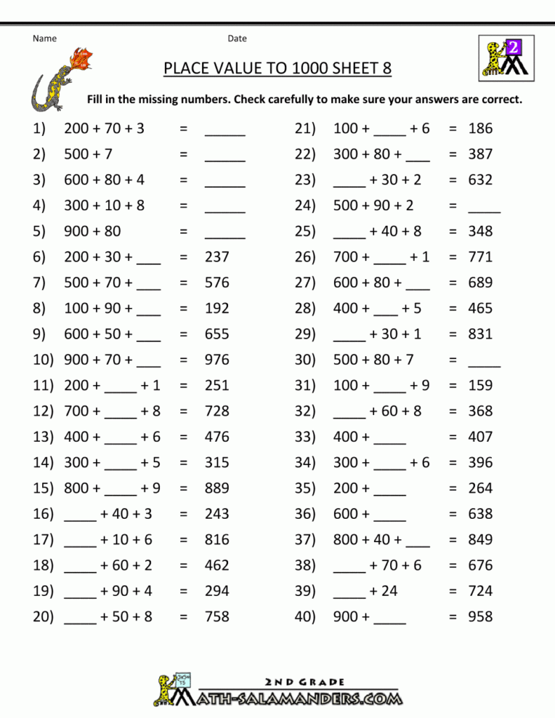 Math Place Value Worksheets To Hundreds