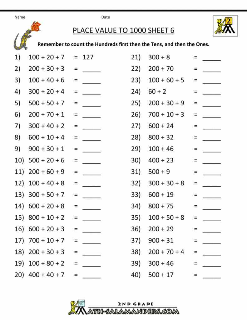 Math Place Value Worksheets To Hundreds