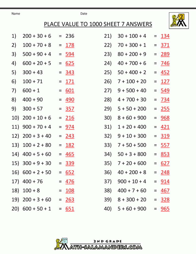 Math Place Value Worksheets To Hundreds