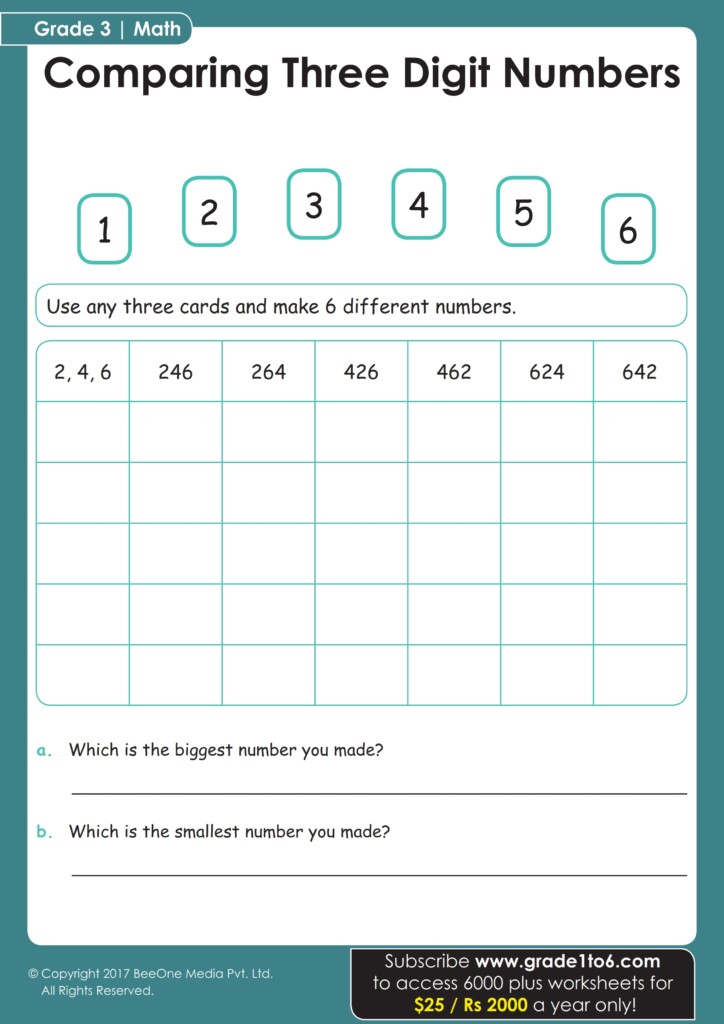 Place Value And Comparing Numbers Worksheet