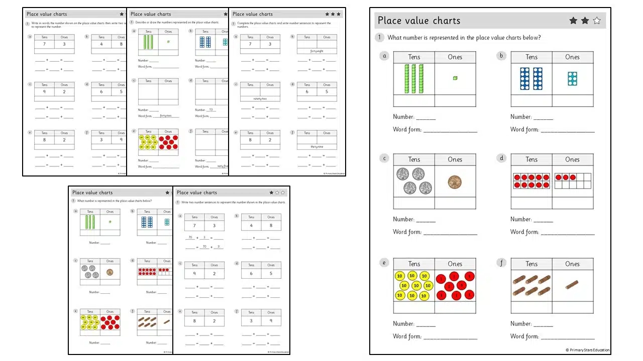 Place Value Charts within 100 Worksheets Primary Stars Education