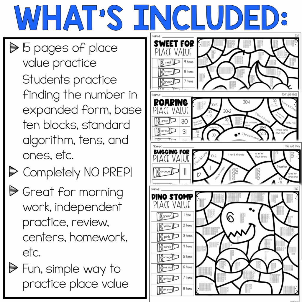 Place Value Color By Code Worksheets And Printables Missing Tooth Grins