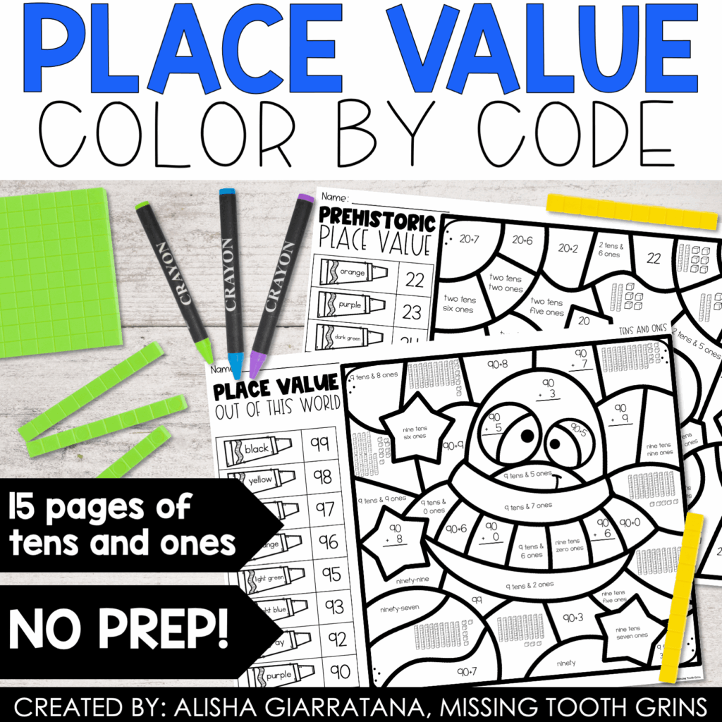 Place Value Color By Code Worksheets And Printables Missing Tooth Grins