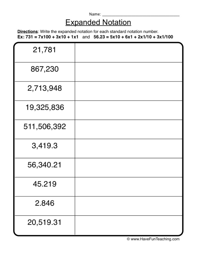 Place Value Expanded Notation Worksheet Have Fun Teaching