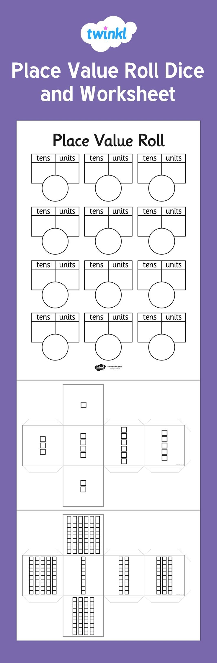 Place Value Roll Activity Dice Net And Worksheet