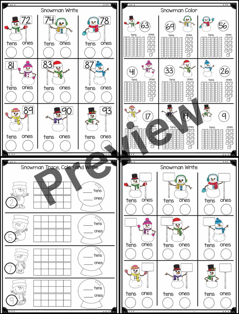 Place Value Snowman Math Worksheets Winter Activities For Pre K K 1st 2nd Made By Teachers