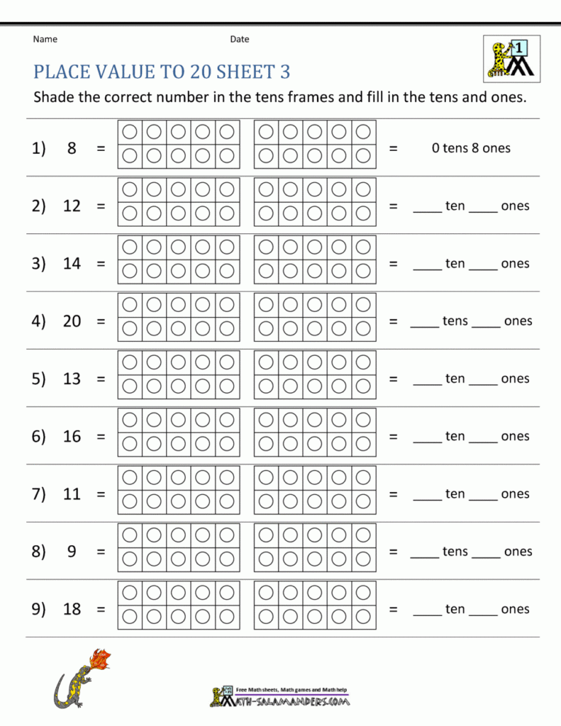 Place Value To 20 Worksheets