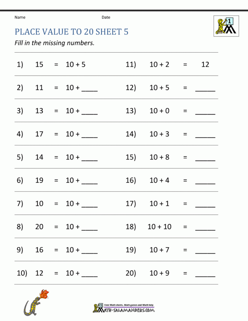 Place Value To 20 Worksheets