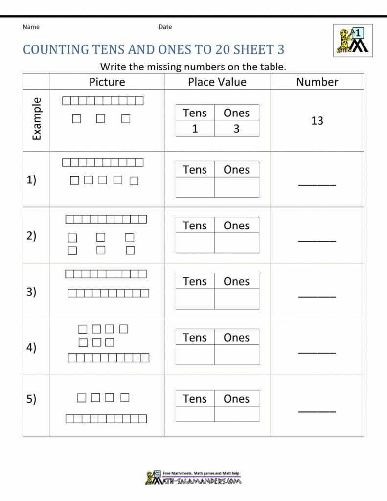 Place Value To 20 Worksheets