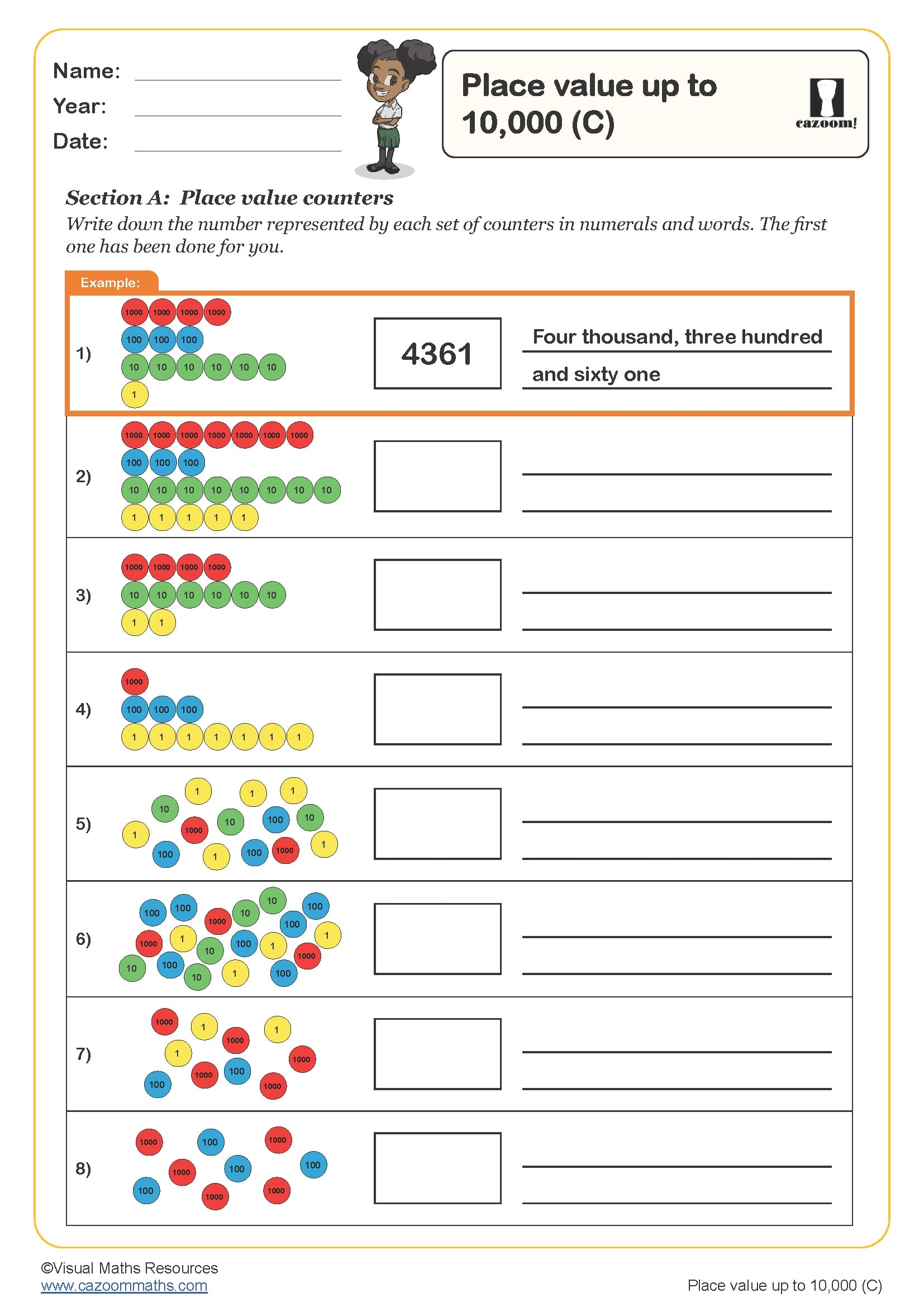Place Value Up To 10 000 C Worksheet PDF Printable Number Worksheets