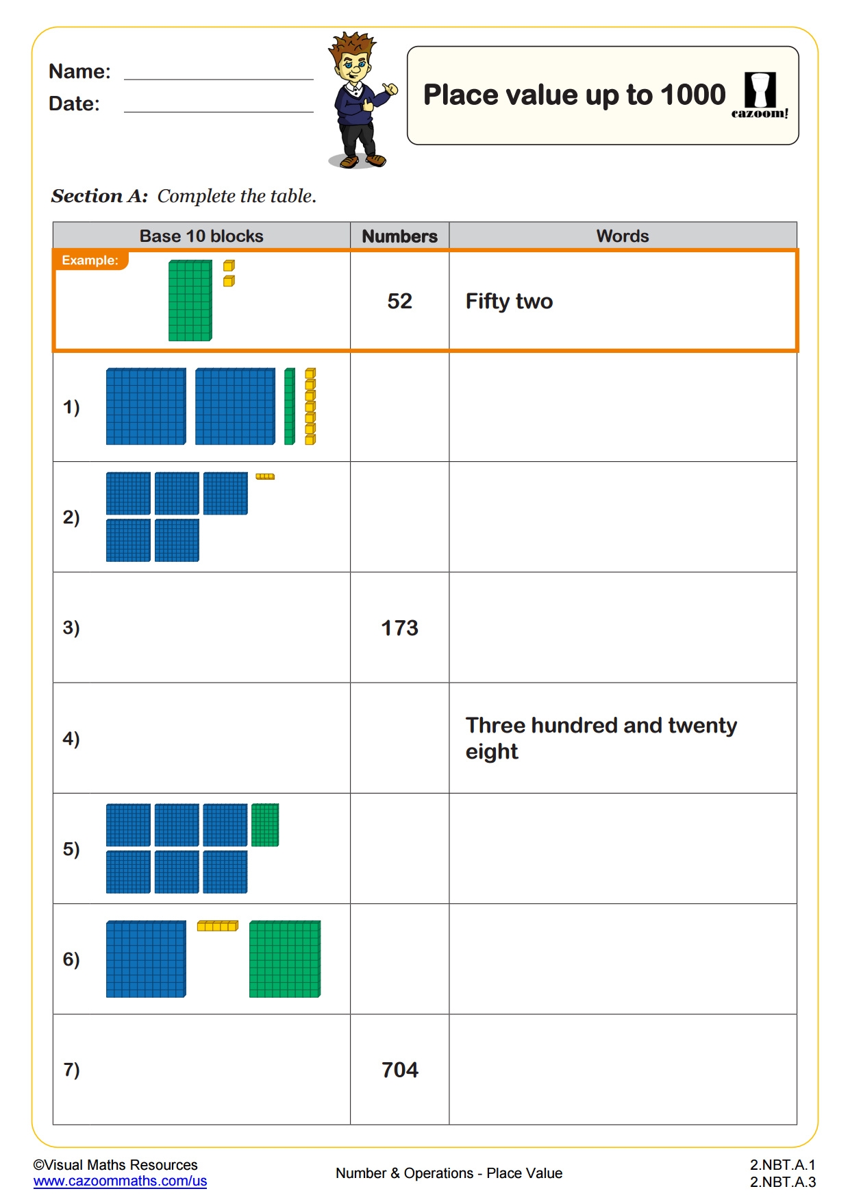 Place Value Up To 1000 2nd Grade PDF Number And Operations Worksheets Cazoom Math
