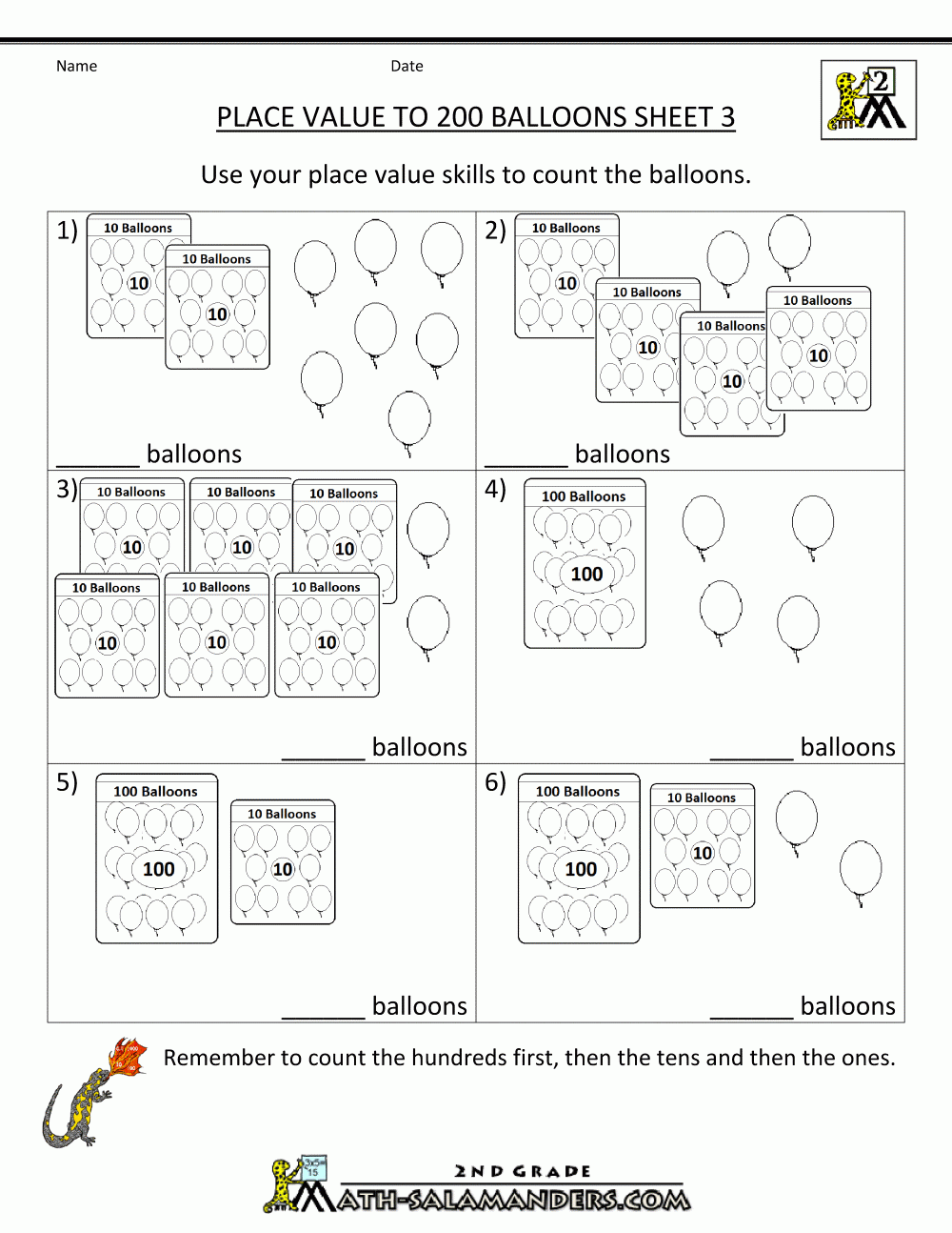 Place Value Worksheet Numbers To 200