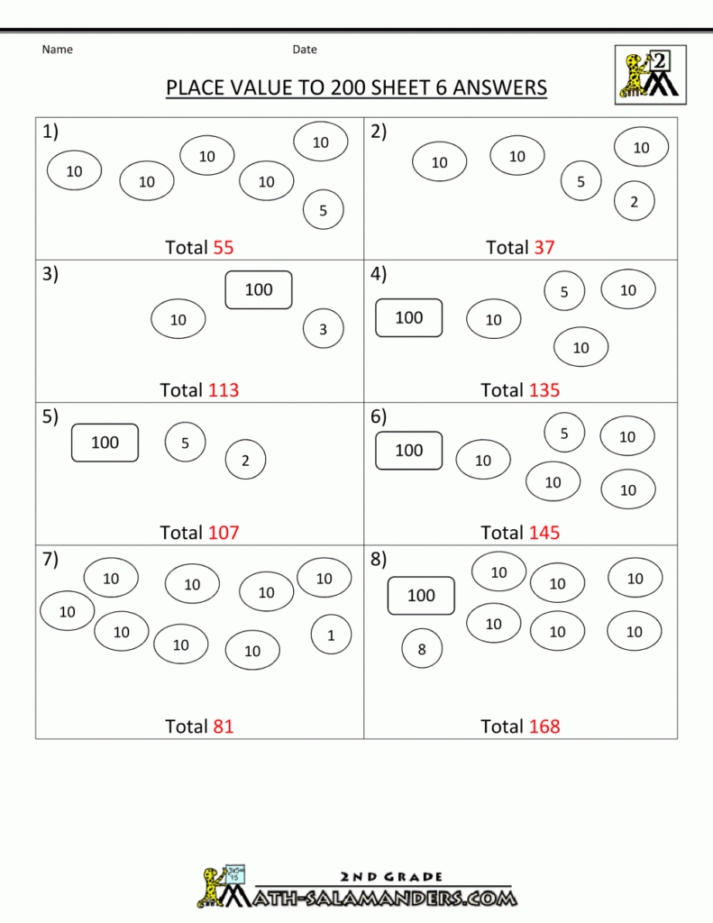 Place Value Worksheet Numbers To 200