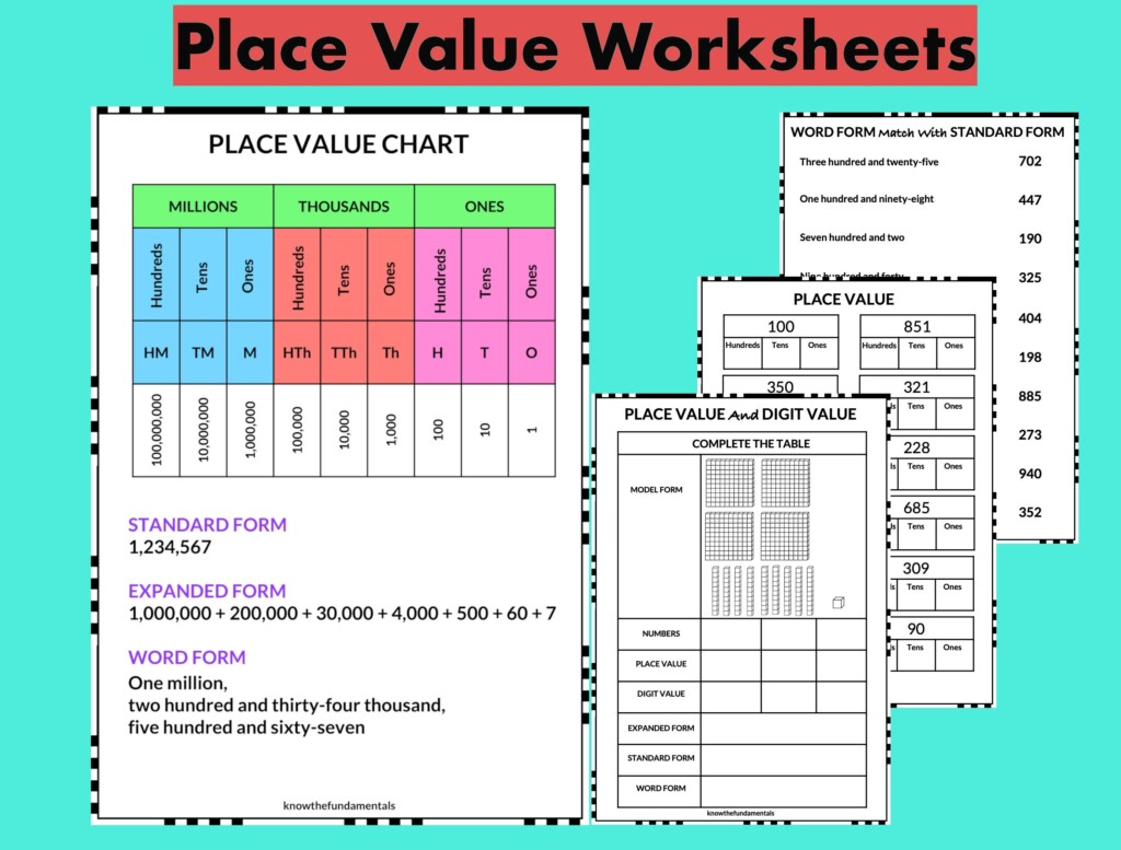 Place Value Worksheet Place Value Chart Poster Mat Expanded Form Standard Form Word Form Maths Practice Sheets For Grade 1 Grade 2 Etsy