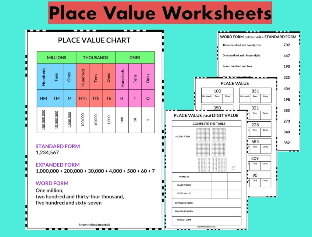 Place Value Worksheet Place Value Chart Poster Mat Expanded Form Standard Form Word Form Maths Practice Sheets For Grade 1 Grade 2 Etsy