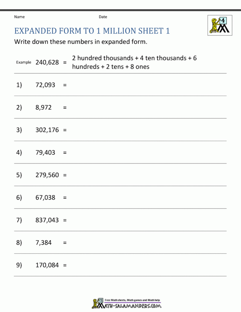 Place Value Worksheet Up To 10 Million Place Value Worksheet Up To 10 Million