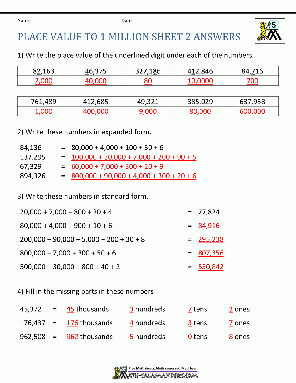 Place Value Worksheet Up To 10 Million In 2025 Place Value Worksheets Place Values Free