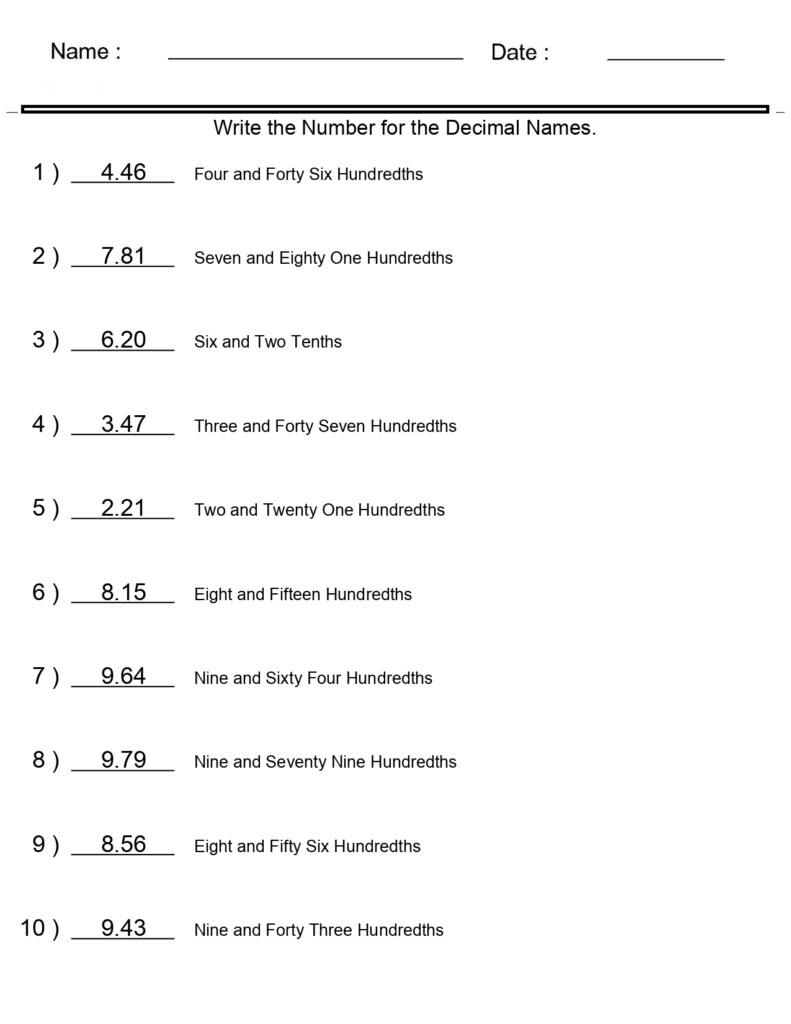 Place Value Worksheets Decimal Numbers For Word Names Worksheets Made By Teachers