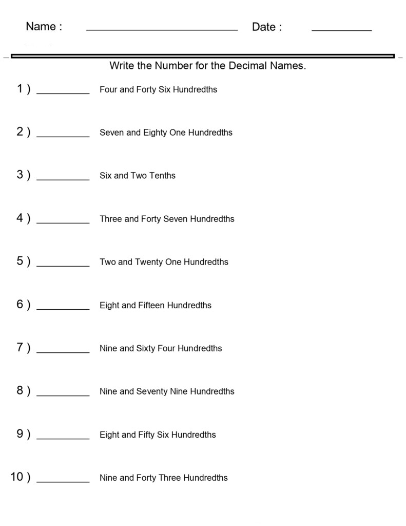 Place Value Worksheets Decimal Numbers For Word Names Worksheets Made By Teachers