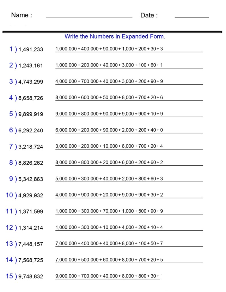 Place Value Worksheets Expanded Form With Billions Worksheets 7 8 And 9 Digits Made By Teachers