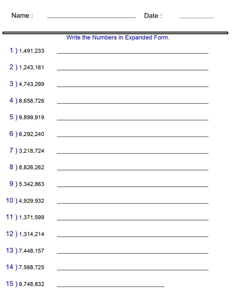 Place Value Worksheets Expanded Form With Billions Worksheets 7 8 And 9 Digits Made By Teachers