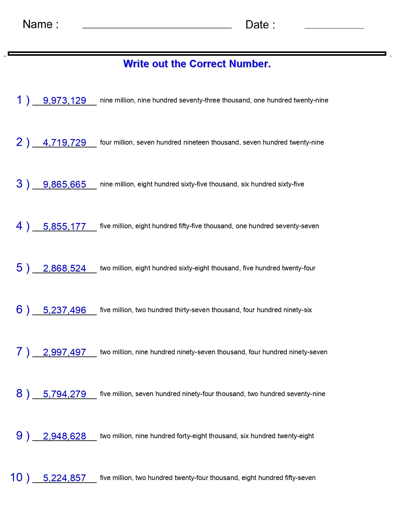 Place Value Worksheets Numbers In The Billions For Word Names 7 Digits 8 Digits Made By Teachers