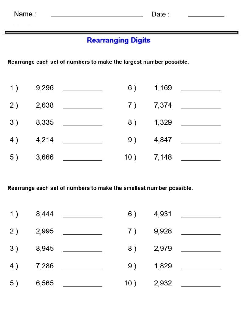 Place Value Worksheets Rearranging Digits Worksheets Made By Teachers