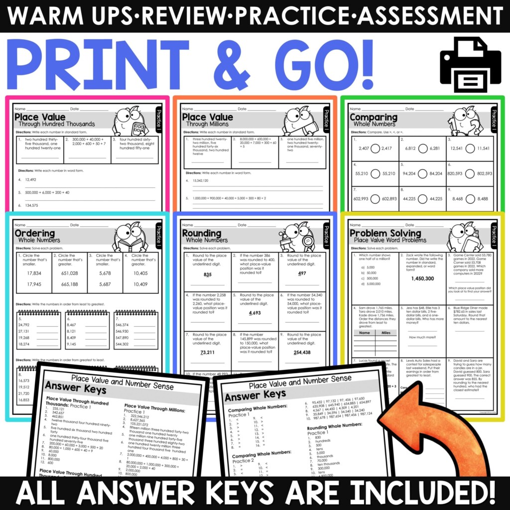 Place Value Worksheets Standard Expanded Word Form Comparing Rounding Numbers A Love Of Teaching Kim Miller