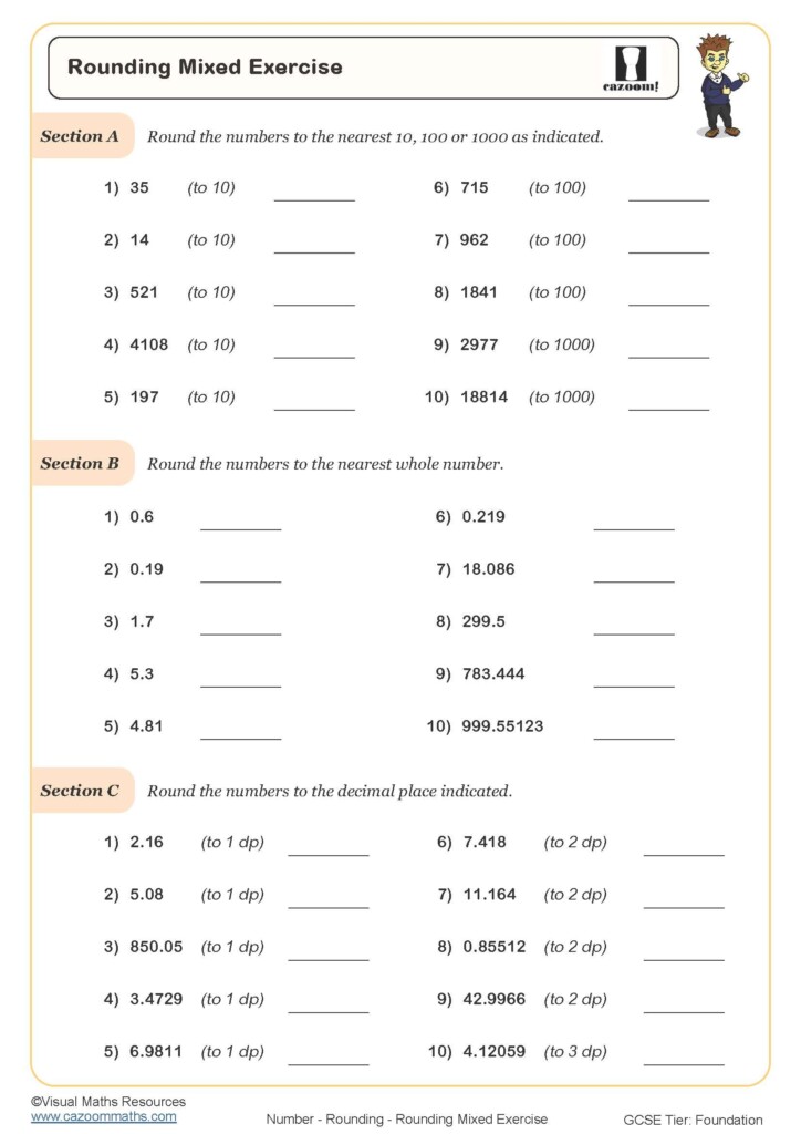 Rounding Mixed Exercise Worksheet Printable PDF Worksheets
