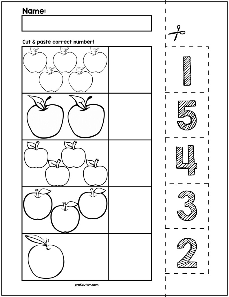 September Apples Cut Match Worksheets Numbers 1 5 By PreKautism