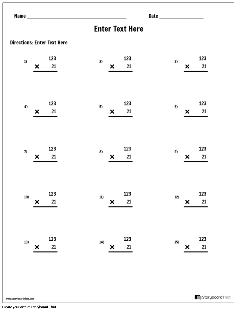 Simple Background Printable Multiplication Worksheet