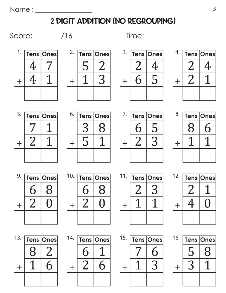 Two Digit Addition With Tens And Ones Without Regrouping Worksheets Etsy