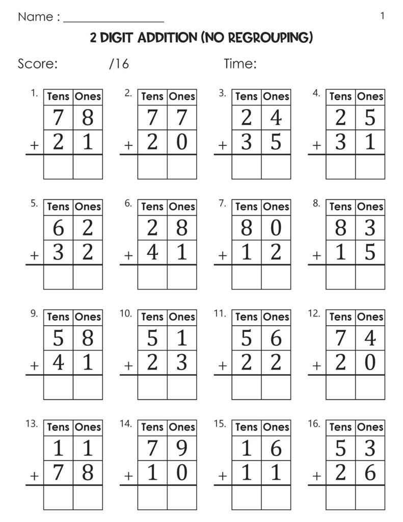 Two Digit Addition With Tens And Ones Without Regrouping Worksheets Etsy