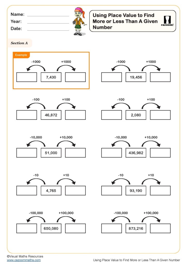 Using Place Value To Find More Or Less Than A Given Number Worksheet Key Stage 2 PDF Number Worksheets
