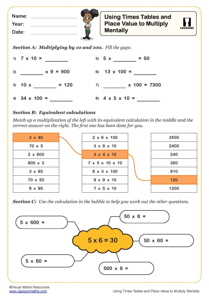 Using Times Tables And Place Value To Multiply Mentally Worksheet Key Stage 1 PDF Number Worksheets