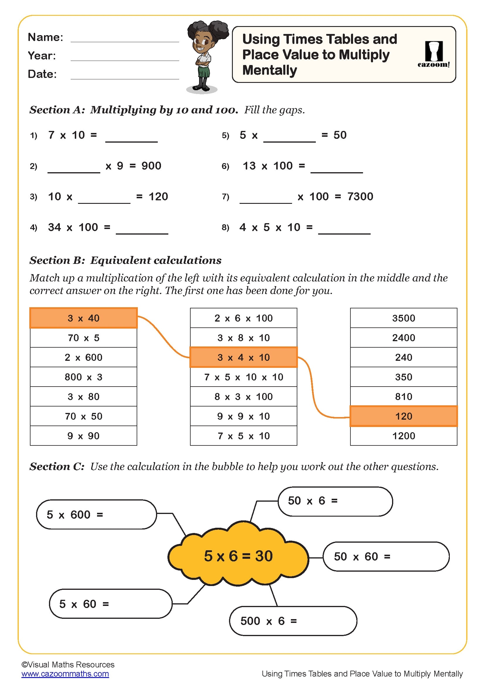 Using Times Tables And Place Value To Multiply Mentally Worksheet Key Stage 1 PDF Number Worksheets