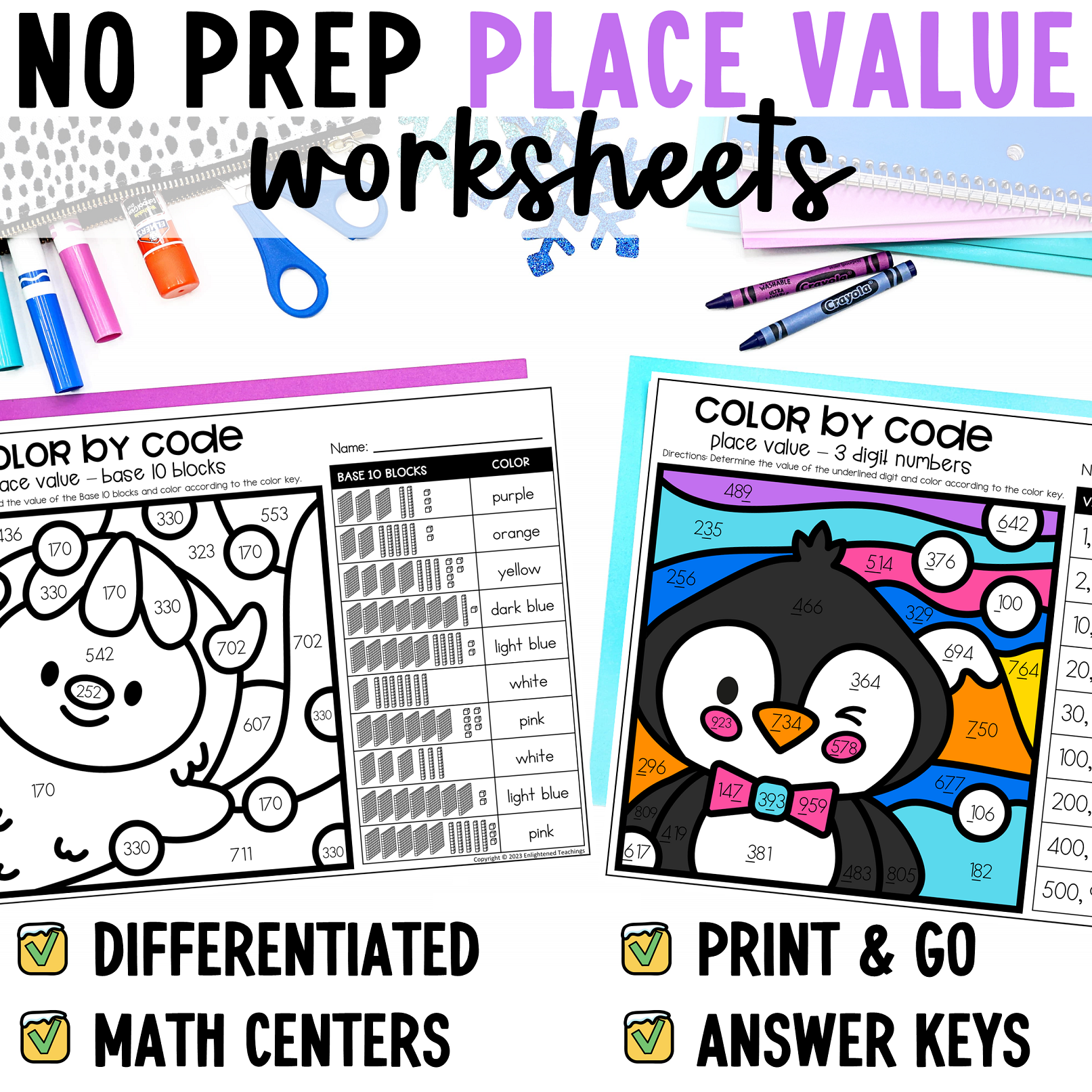 Winter Place Value Worksheets Color By Place Value 2 3 Digit Place Value Made By Teachers