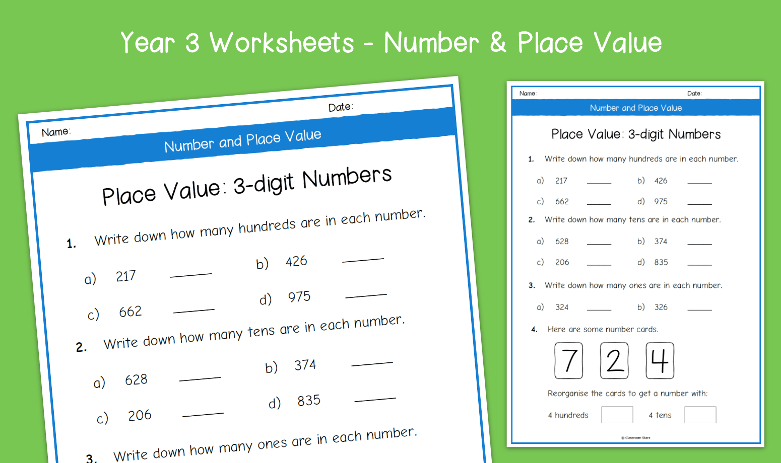 Year 3 Place Value 3 Digit Numbers Worksheets KS2 Number Place Value Primary Maths